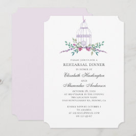 Lila vintage fågelburk. Blommigtens repetitionsmid Inbjudningar