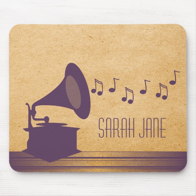 Lila Vintage Gramophone Mousepad Musmatta (Framsidan)