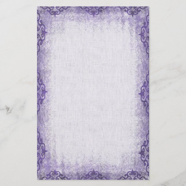 Lila Vintage Grunge Gräns Brevpapper (Framsida)