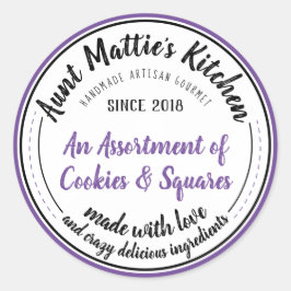 Lila Vintage Handmade Artisan Gourmet Food Label Runt Klistermärke