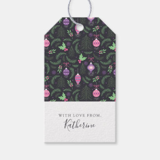 Lila Vintage jul Ornament Mönster Presentetikett