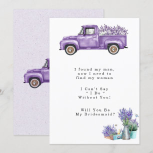 Lila Vintage Lastbil kommer att bli min bridesmaid Inbjudningar