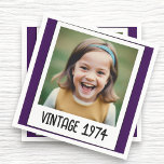 Lila Vintage Milestone Birthday Photo Keepsak Pappersservett<br><div class="desc">Lägg till lite nostalgi i firande med Vintage Milestone Birthday Photo Keepsak Napkins. Dessa blöjor har en charmerande vintage och kan vara personlig med favoritfoto- och födelsedagskalender. De skapar dem ett unikt och minnesvärt tillägg till evenemanget. De är gjorda av högkvalitativt absorberande material och är perfekt för att servera drycker...</div>