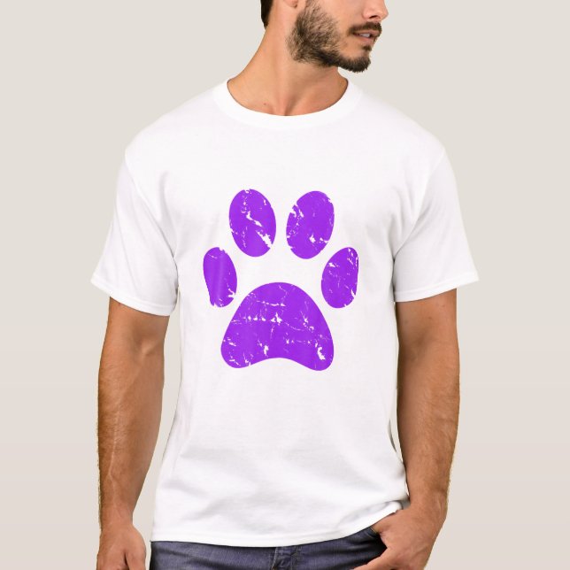 Lila Vintage Paw Print Hund Novelty T Shirt (Framsida)