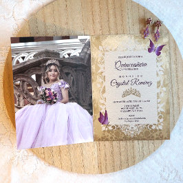Lila Vintage Quinceanera-inbjudan Kort
