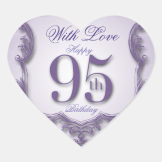 Lila Vintage Ram 95: e födelsedag Heart Sticker Hjärtformat Klistermärke