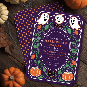Lila Vintage Spökpumpa Halloweenfest Inbjudningar