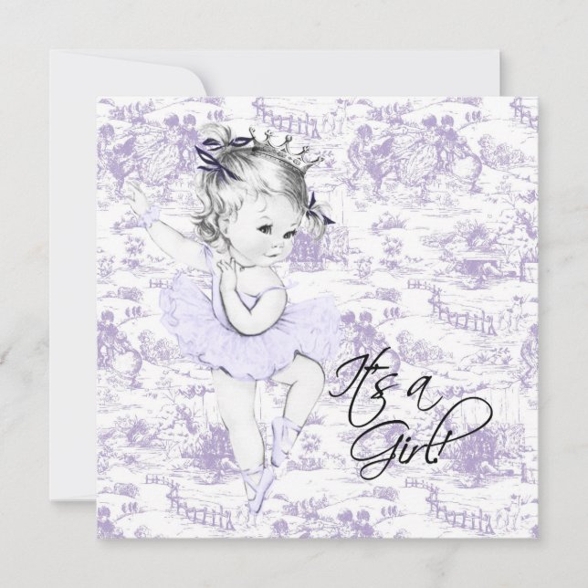 Lila Vintage Toile Babyflicka Babyshower Inbjudningar (Framsida)