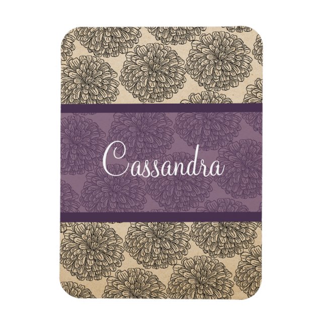 Lila Vintage Zinnia Premium Magnet (Vertikal)