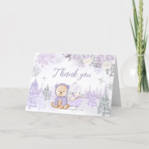 Lila Vinter Bear Baby Shower Tack Kort