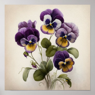 Lila Viol Blomster Konsttryck Poster