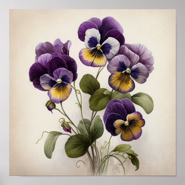Lila Viol Blomster Konsttryck Poster (Framsidan)