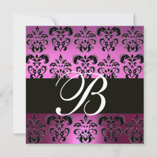 LILA VIOL SVART DAMAST MONOGRAM ,vit, Inbjudningar