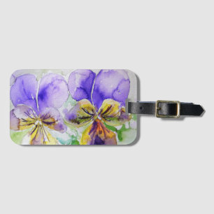Lila Viola Blomma Floral Akvarell Bagage Tag Bagagebricka