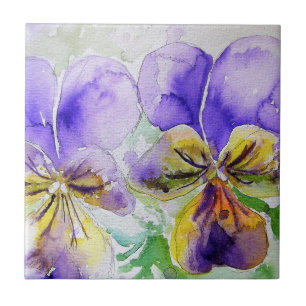 Lila Viola Blommigt blommor Vattenfärgsfärgtoning Kakelplatta