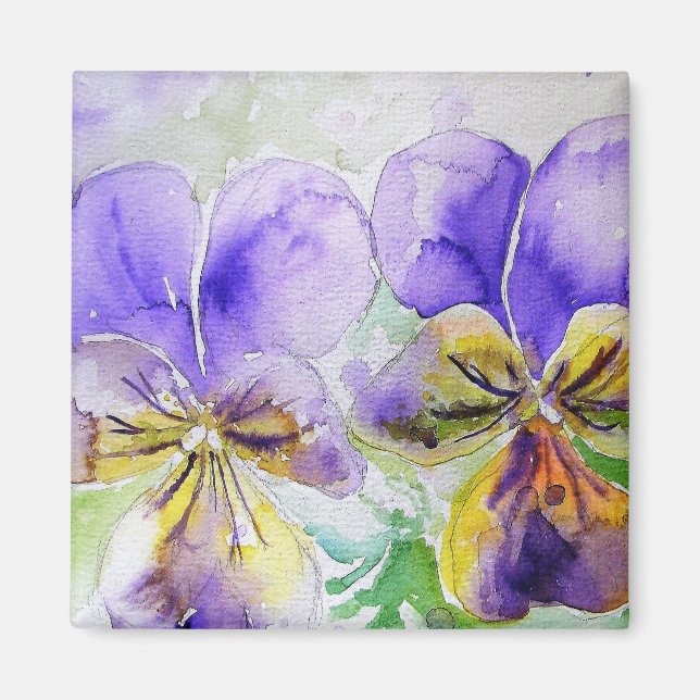 Lila Viola Blommigt blommor Vattenfärgsfärgtoning Magnet (Framsidan)