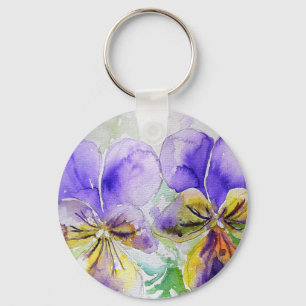 Lila Viola Blommigt blommor Vattenfärgsfärgtoning Nyckelring