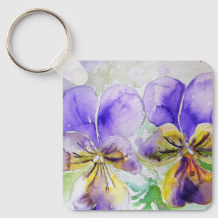 Lila Viola-Blommigten blommor Vattenfärgsfärgtonin Nyckelring