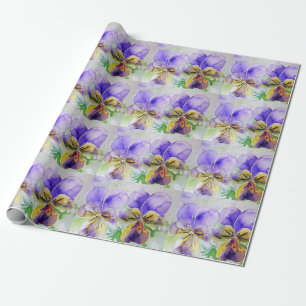 Lila Viola Pansy-blommor Vattenfärgsvällning Presentpapper