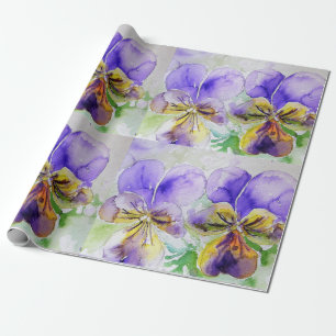 Lila Viola Pansy-blommor Vattenfärgsvällning Presentpapper