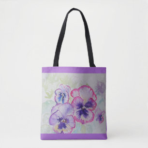 Lila Viola Pansy Flowers Blommigt Tote Bag Tygkasse