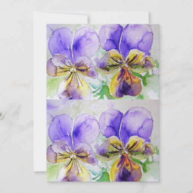 Lila Viola pansy Watercolor Birthday bjudande Inbjudningar (Framsida)