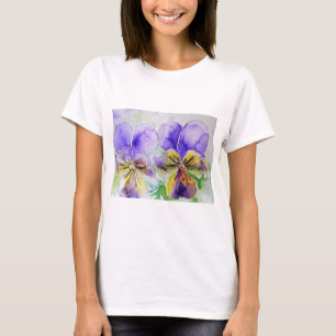 Lila Viola Pansy Watercolor målning T Shirt