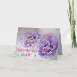 Lila Violas Pansy Watercolor art Birthday Card Kort