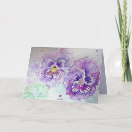 Lila Violas Pansy Watercolor art Birthday Card Kort