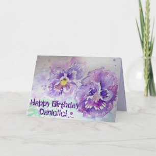 Lila Violas Pansy Watercolor art Birthday Card Kort