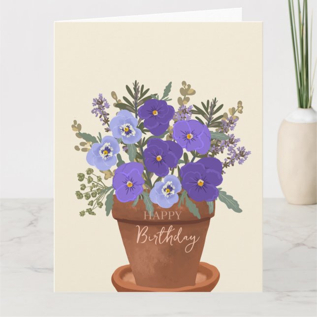 Lila Violer Februari Födelseblomma Bouquet Kort (Framsida)