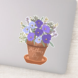 Lila violer i en kruka – Mors dag Blomsterarrangem Klistermärken