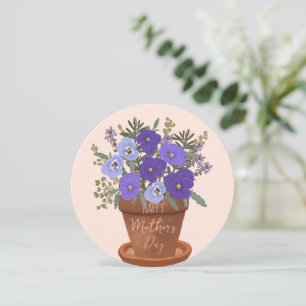 Lila violer i en kruka – Mors dag Blomsterarrangem Kort
