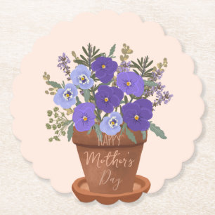 Lila violer i en kruka – Mors dag Blomsterarrangem Underlägg Papper