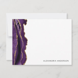 Lila Violet Agate Guld Glitter Glam Marble Geode Anteckningskort