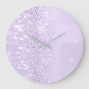 Lila Violet Amethyst Pastel Glitter delikat Stor Klocka