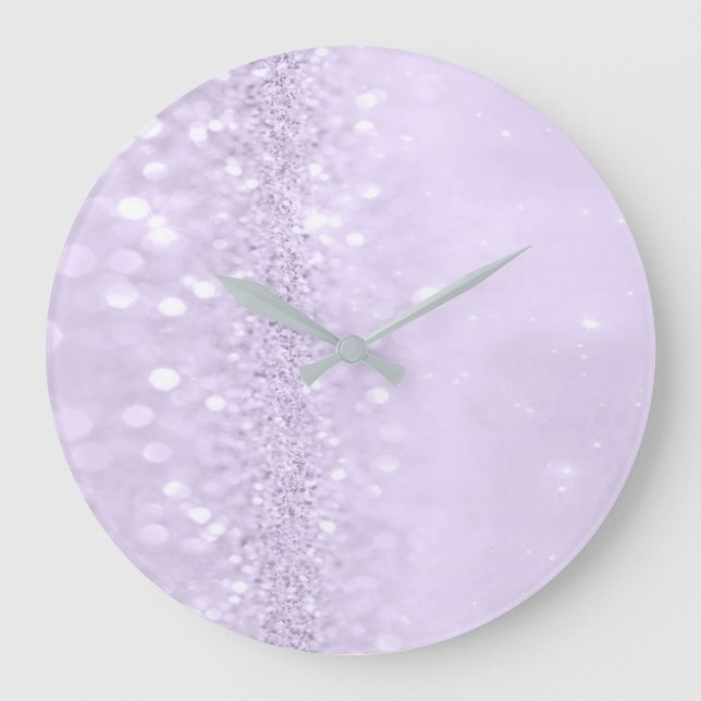 Lila Violet Amethyst Pastel Glitter delikat Stor Klocka (Framsida)