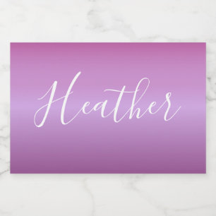 Lila Violet & Anpassningsbar White Script Mat Etiketter