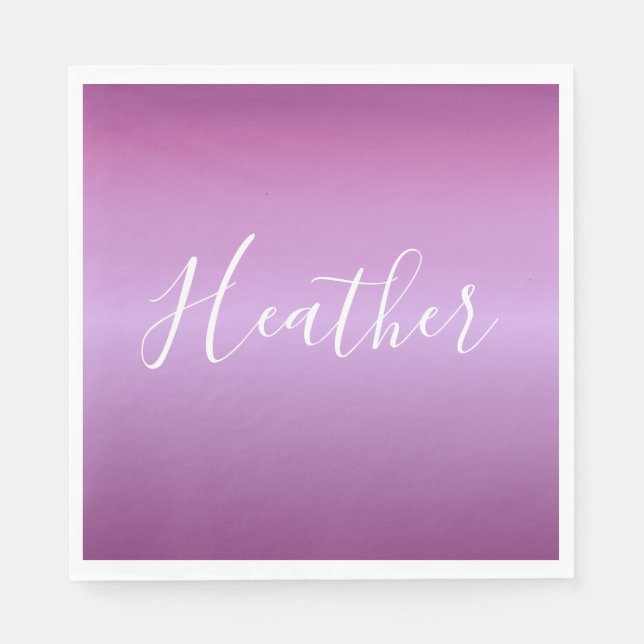 Lila Violet & Anpassningsbar White Script Pappersservett (Framsidan)