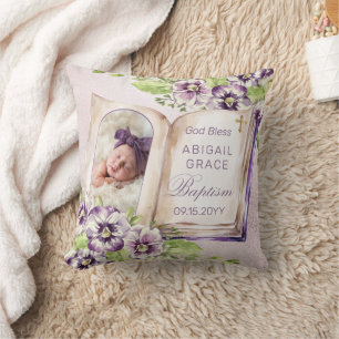 Lila Violet Arched Photo Unique Baptism Keepsaké Kudde