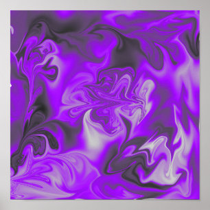 Lila, Violet, Black and White Liquid Art Poster