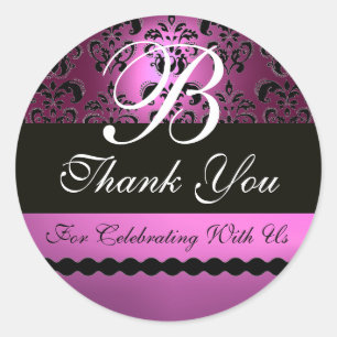 LILA VIOLET BLACK DAMASK MONOGRAM RUNT KLISTERMÄRKE