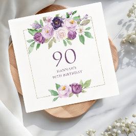Lila | Violet Blommigt 90:e Birthday Pappersservett