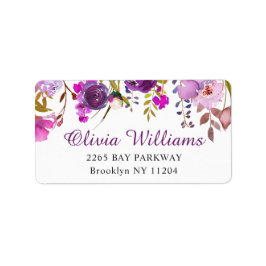 Lila Violet Blommigt Watercolor Returadress Adressetikett