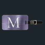 Lila Violet Brushed Metall Script Monogram Cute Bagagebricka<br><div class="desc">Lila Violet Brushed Metall Script Monogram Cute Bag Märkre</div>