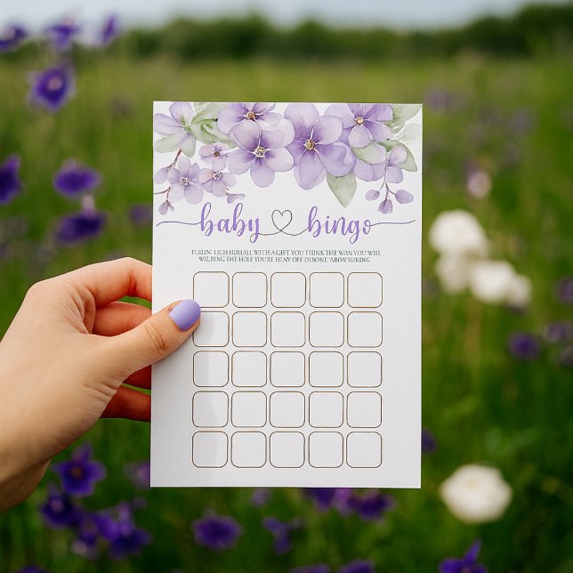 Lila Violet Flower Baby Shower Bingo Game (Summer Purple Violet Flower Baby Shower Bingo Game)