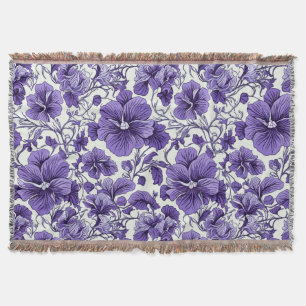 Lila Violet Flowers Botaniskt Blommönster Filt