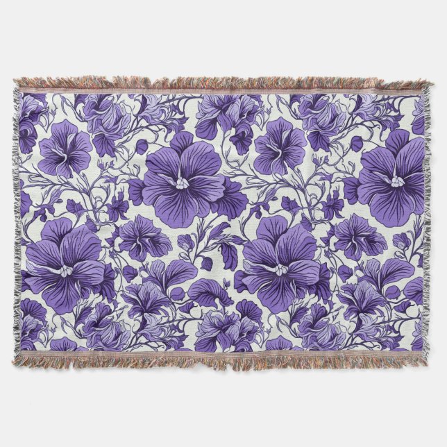 Lila Violet Flowers Botaniskt Blommönster Filt (Framsidan)