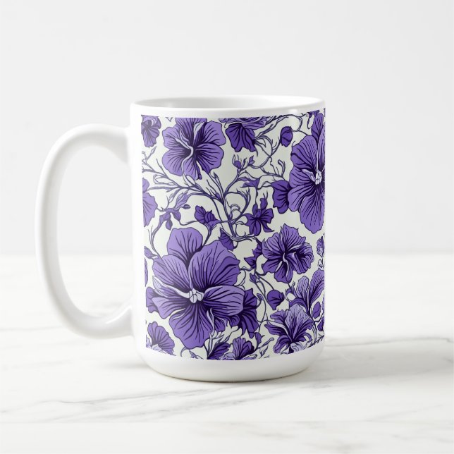 Lila Violet Flowers Botaniskt Blommönster Kaffemugg (Vänster)