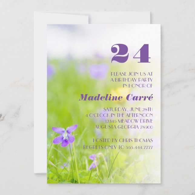 Lila Violet Födelsedagsfest Firande Inbjudningar (Framsida)